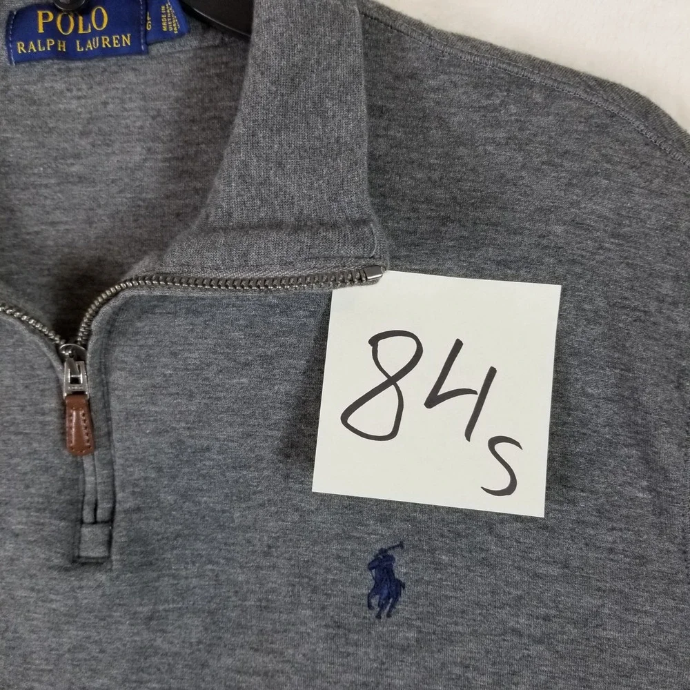Polo Ralph Lauren Mens Large Grey Quarter Zip Pullover‎ Cotton Blend Sweater